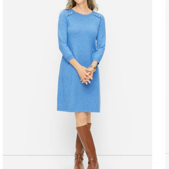 Talbots Dresses & Skirts - Talbots Petite Sweater Dress Long Sleeve Waffle Silver Nautical Button Detail